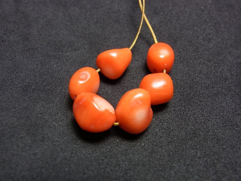 珊瑚玉（染色コーティング） バラ６個（Dyeing coral beads） 素材用 - Chagamocraft (チャガモクラフト)