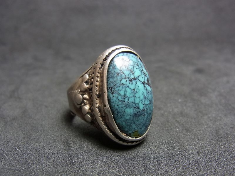 Tibetan old turquoise ring チベタン・アンティークターコイズ(yu)の 